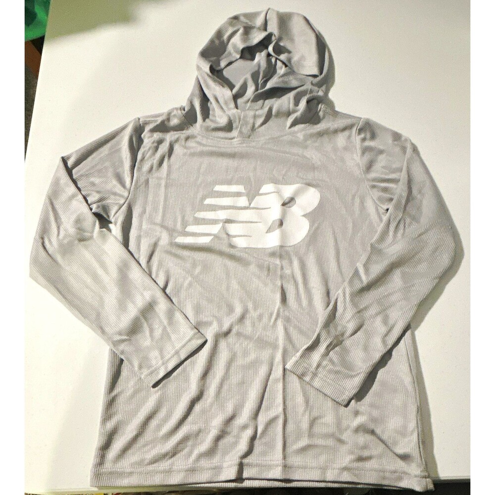 New Balance Boys: Size L, Gray Pullover Hoodie Solid Logo Long Sleeve